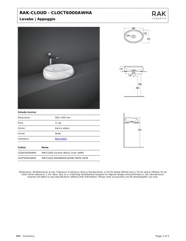 Lavabo da appoggio modello Cloud di...