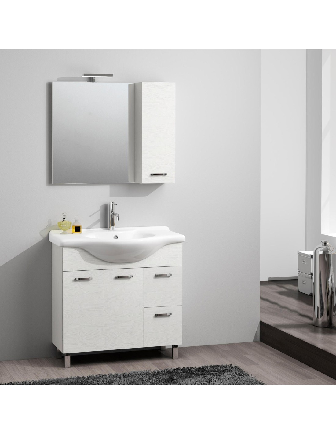Mobile bagno moderno con lavabo L. 85 - Bianco Lucido