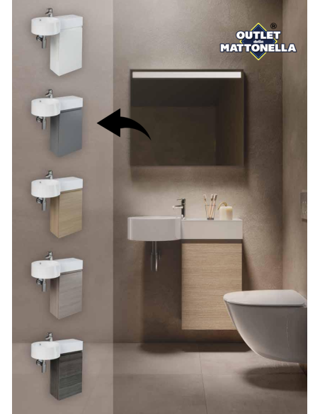 RAK-PETIT mobile sospeso con lavabo tondo e ripiano d'appoggio