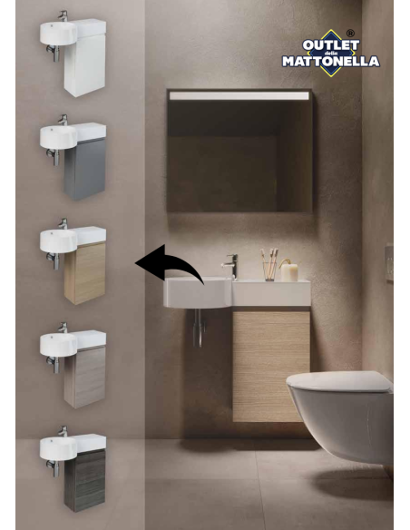 RAK-PETIT mobile sospeso con lavabo tondo e ripiano d'appoggio
