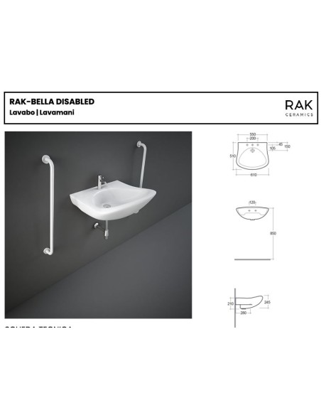 Rak Bella lavabo ergonomico disabili 61 cm