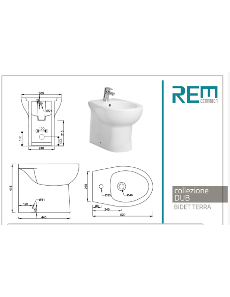 Set sanitari filomuro Dub con copriwc