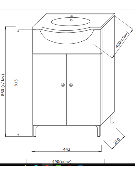Mobiletto bagno con lavabo Jolly con piedini
